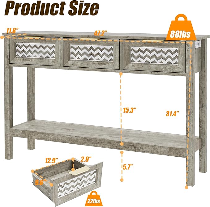 Entryway Table, Rattan Console Table - Image 3