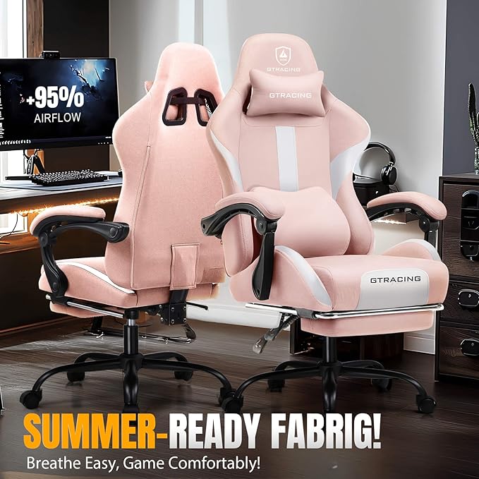 GTRACING Gaming Chair with Foot Rest & Pocket Spring Cushion, Breathable Fabric - Image 3