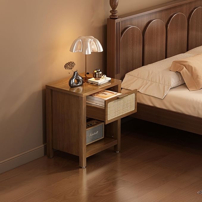 Rattan Nightstand, Mid Century Modern Bedside Table - Image 4