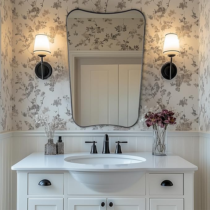 Black Bathroom Vanity Mirrors, 24 x 36 Irregular Wall Mirror by Mirrorartmirror