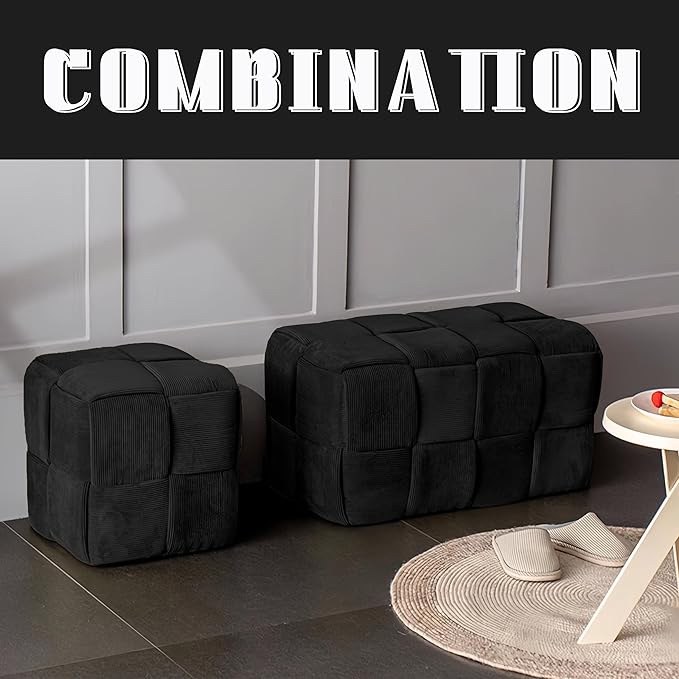 Ottoman Foot Rest Soft and Comfortable Ottoman Square Corduroy Woven Design - Image 4