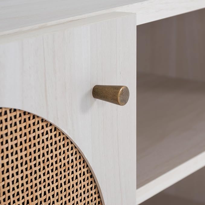 SAFAVIEH Home Collection Ophelia Bleached White/Natural Rattan 2-Door 2-Shelf - Image 12