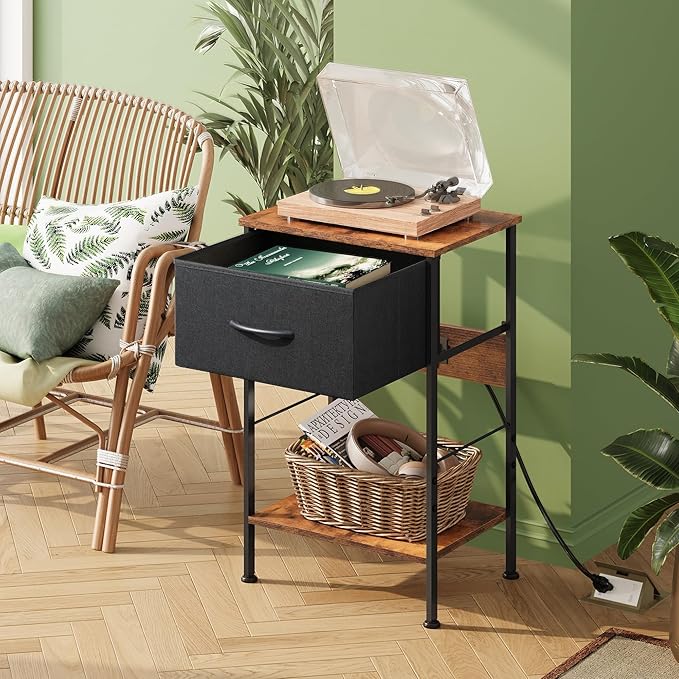 WLIVE Nightstand with Charging Station, Night Stand with 1 Fabric Drawer and - Image 6