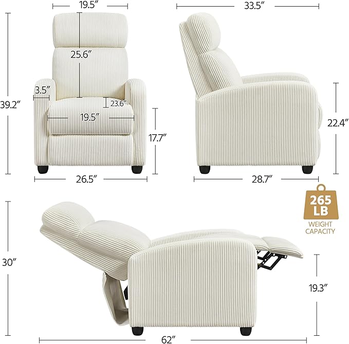 Yaheetech Corduroy Recliner Chair Single Sofa Home Theater Seating Adjustable - Image 3