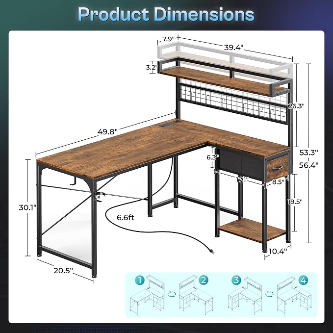 PRAISUN L Shaped Gaming Desk - Image 2