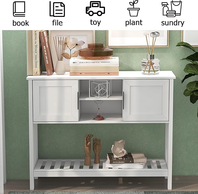 TaoHFE Console Table with Storage with Doors, Modern Fashion White Narrow Side - Image 7
