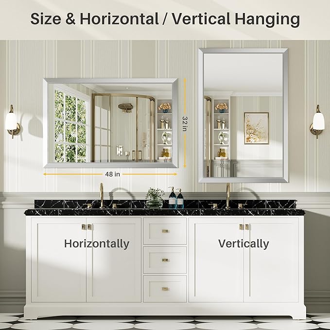 48x32 Inch Silver Bathroom Mirror - Image 6