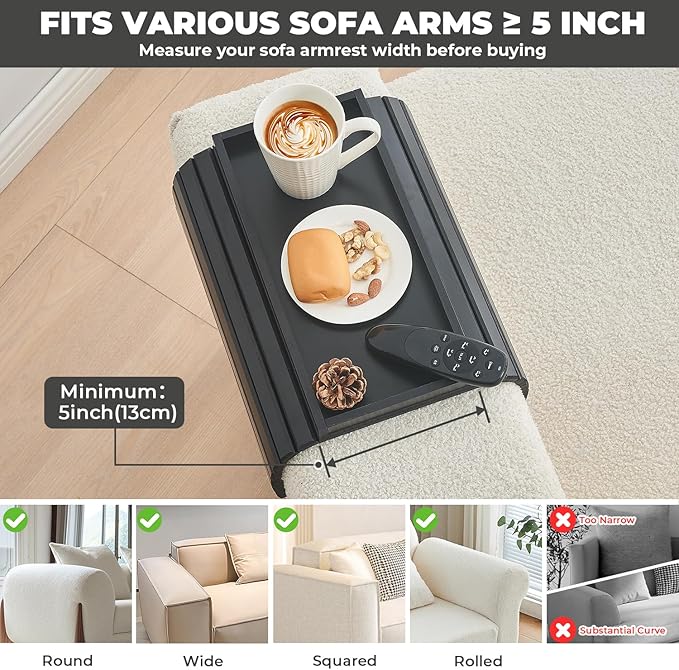 Bamboo Sofa Arm Tray, Anti Falling Couch Arm Tray Table, Foldable Couch Armrest - Image 5