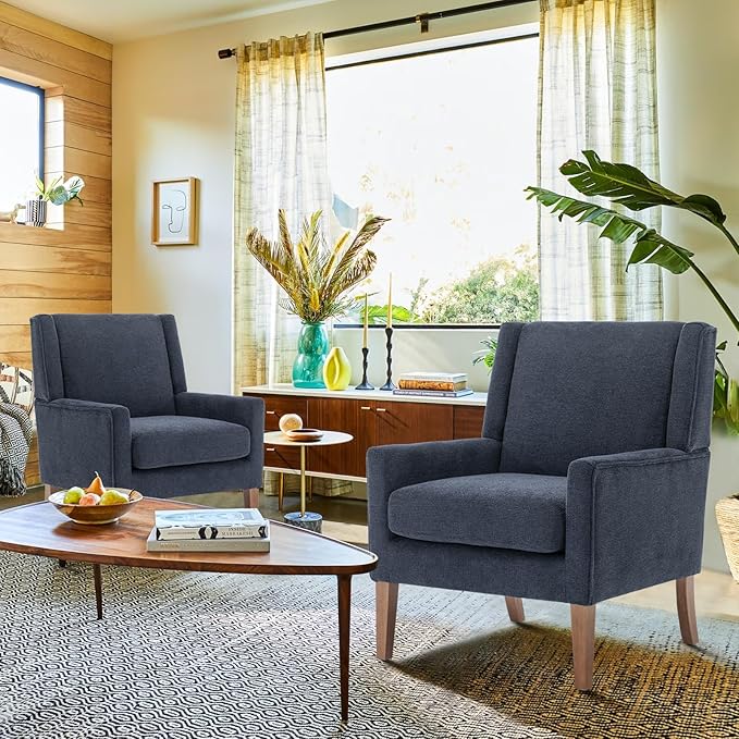 COLAMY Modern Wingback Living Room Chair Set of 2, Upholstered Fabric Accent - Image 8