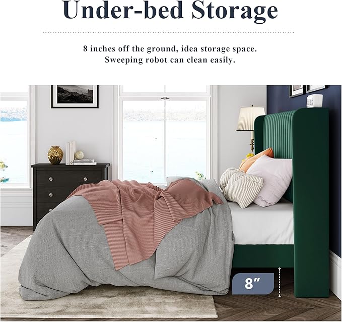 Allewie King Size Bed Frame/Velvet Upholstered Platform Bed/Vertical Channel - Image 6