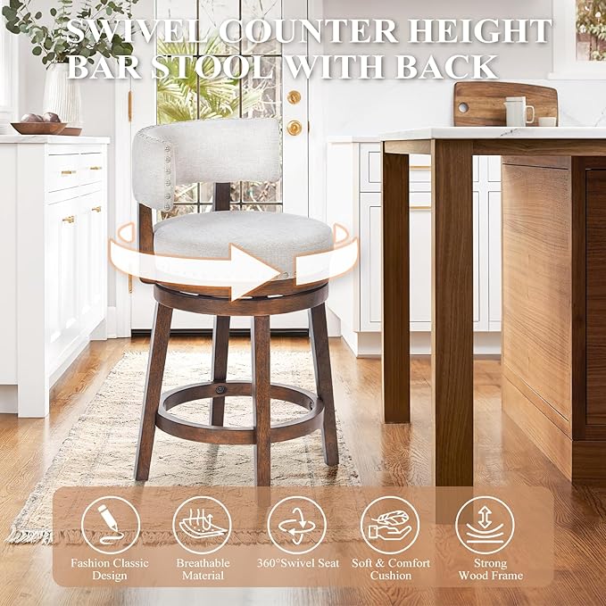 COLAMY Swivel Bar Stools Set of 4, Swivel Counter Height Barstools - Image 6