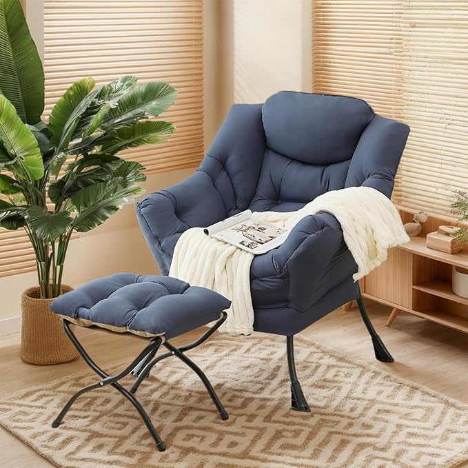Lazy Chair with Ottoman, Large Modern Lounge Accent Chair with Armrests and - Image 2