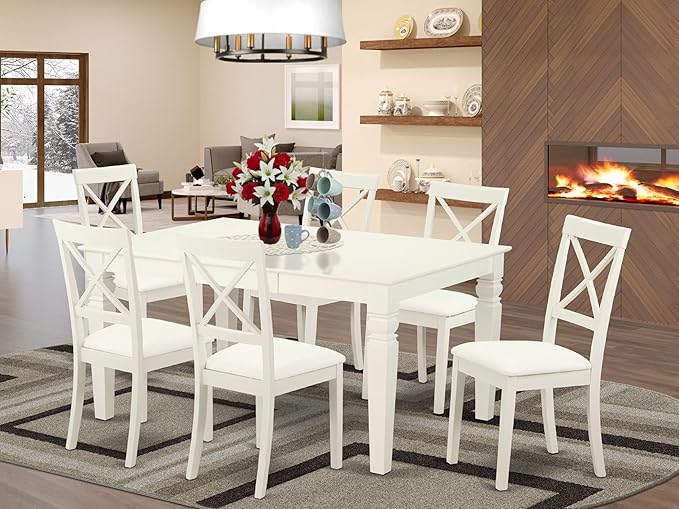 East West Furniture LGBO7-LWH-LC 7 Piece Dining Set Consist of a Rectangle - Image 2