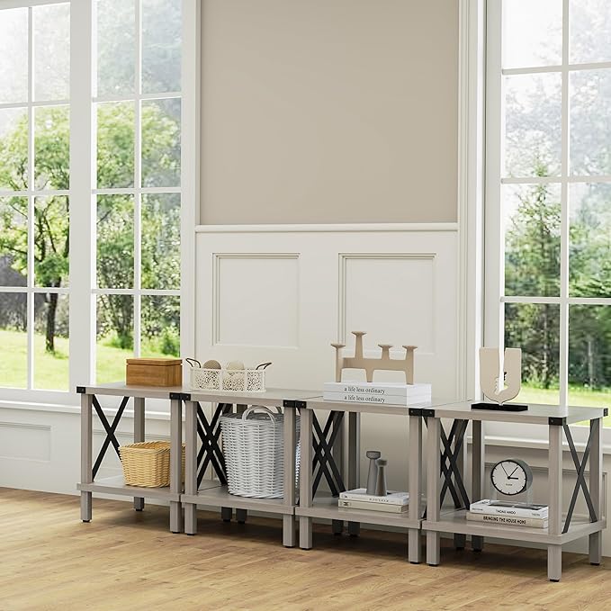 Large End Table Farmhouse Side Table Industrial Style Sofa Table Metal X Accent - Image 9