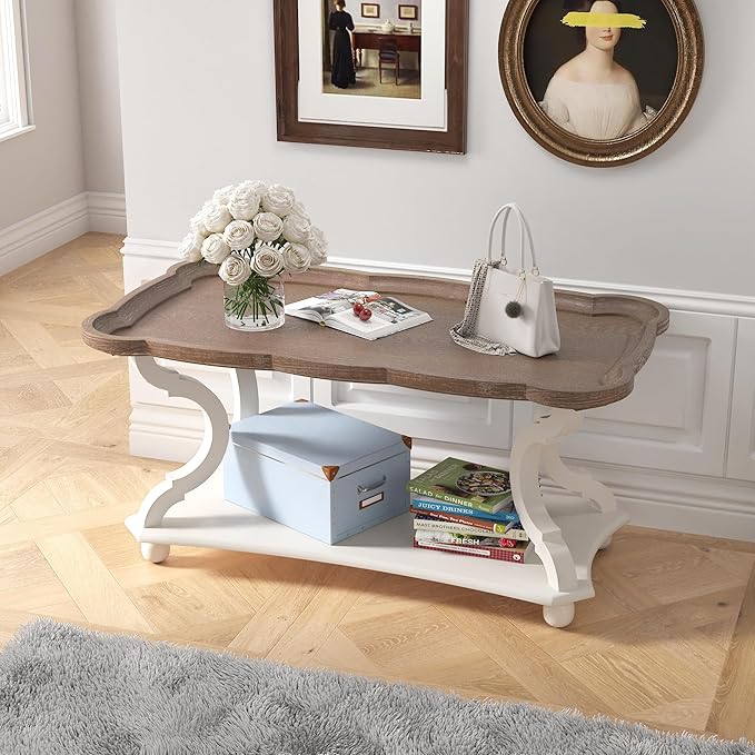 Function Home Farmhouse Coffee Table, Rustic White Cocktail Table - Image 9