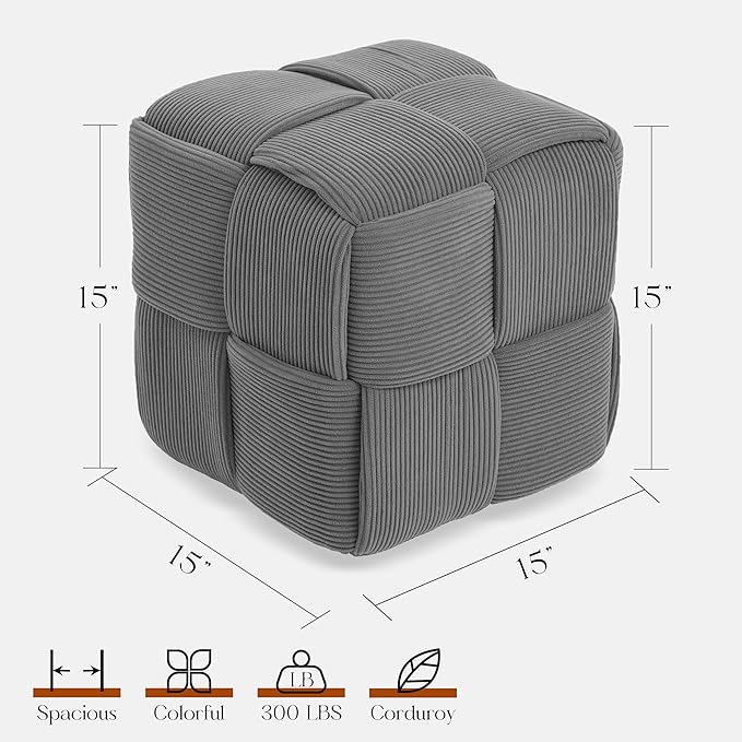 Ottoman Foot Rest Soft and Comfortable Ottoman Square Corduroy Woven Design - Image 3