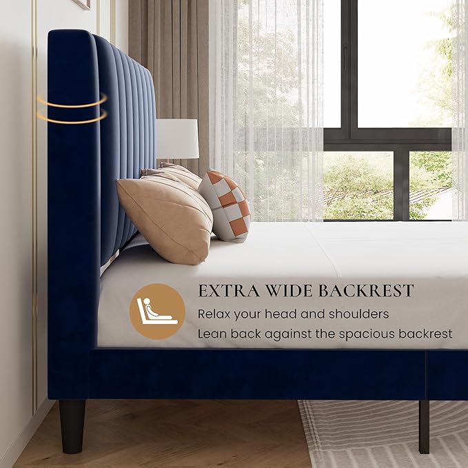 SHA CERLIN Twin Bed Frame/Velvet Upholstered Platform Bed Frame - Image 8