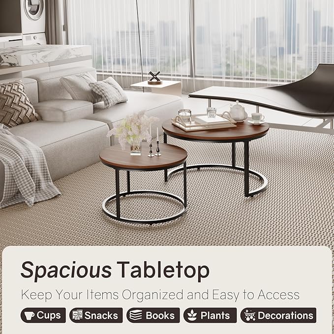 Nesting Tables Set of 2, 31.5" Round Coffee Table, Small Nesting Coffee Table - Image 4