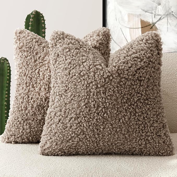 Foindtower 2 Pieces 16x16 Inch Khaki, Faux Fur Throw Pillow Cover Accent Sherpa by Foindtower