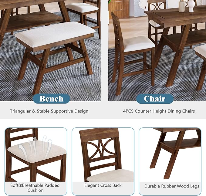 Merax 6 Piece Wood Counter Height Dining Table Set - Image 4