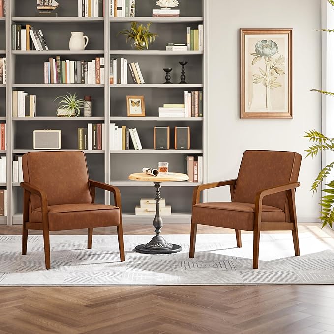 Yaheetech PU Leather Accent Chair, Mid-Century Modern Barrel Chair - Image 5