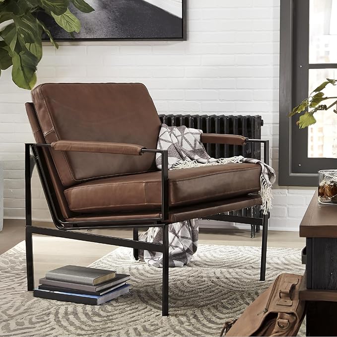 Signature Design by Ashley Puckman Mid-Century Modern Leather Accent Chair - Image 2