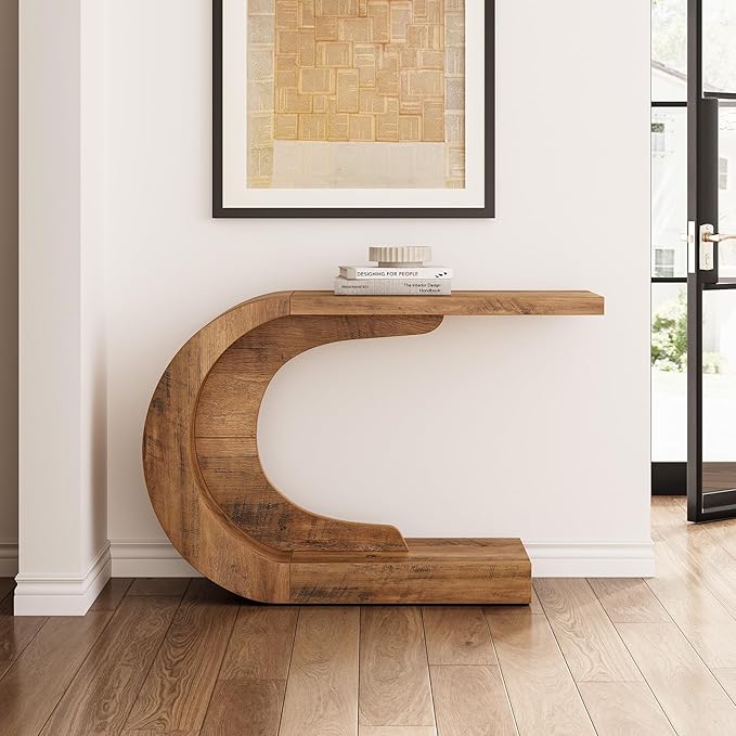 LITTLE TREE 43.3 Inches Farmhouse Console Table, 2-Tier C-Shaped Sofa Table - Image 4