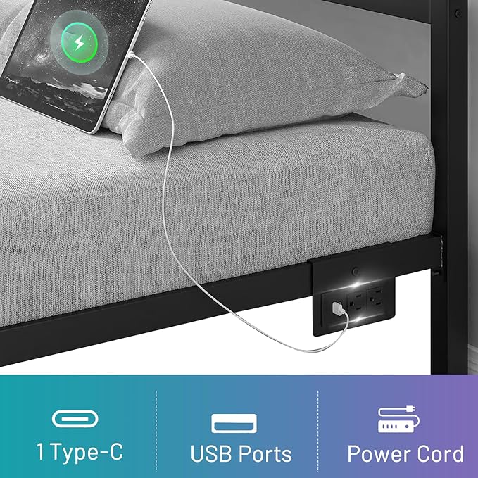 Twin Bed Frame with Headboard, Heavy Duty Steel Slats Support-LED Bed Frame - Image 6