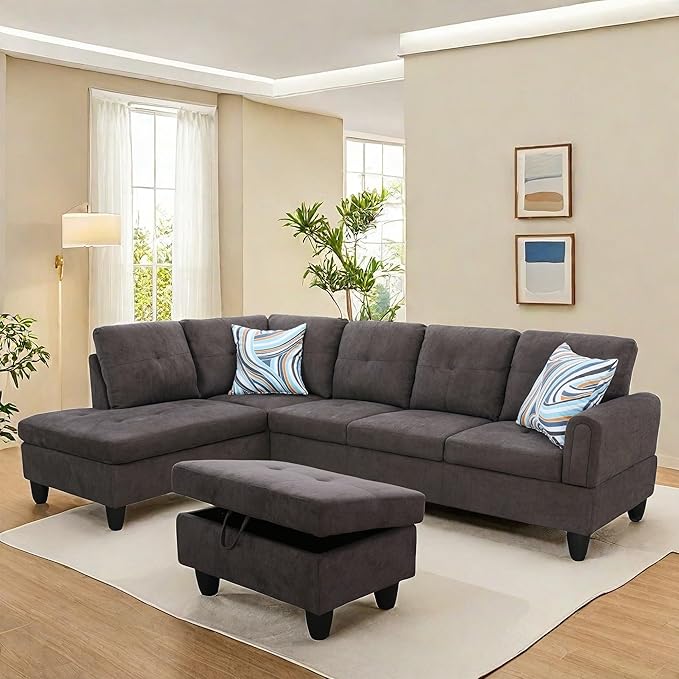 NAYSAYE Sectional Couch with Ottoman Storage, L Shaped Couch Sofa Furniture Sets by NAYSAYE