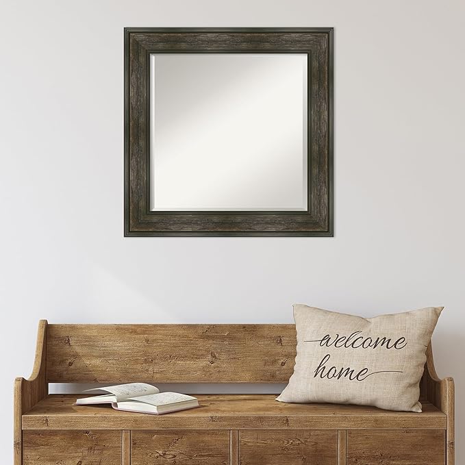 Amanti Art Brown Wall Mirror 26x26 Rail Rustic Char Square Bathroom Mirror - Image 5