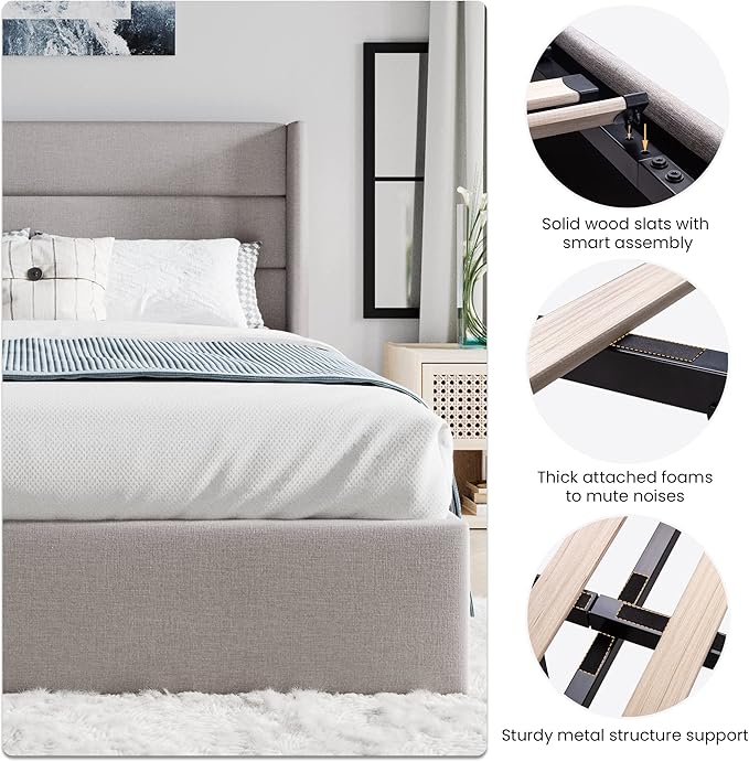 SHA CERLIN Full Size Lift Up Storage Bed/Modern Wingback Headboard/Upholstered - Image 4