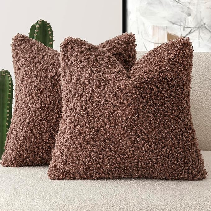 Foindtower 2 Pieces 24x24 Inch Red Brown, Faux Fur Throw Pillow Cover Accent by Foindtower