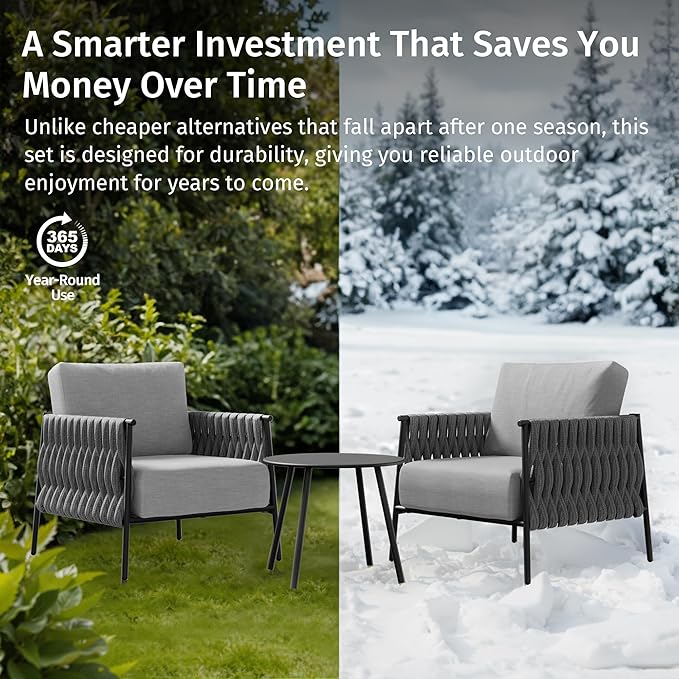 EAST OAK 3-Piece Patio Furniture Set | Armchairs & Coffee Table | Outdoor - Image 10