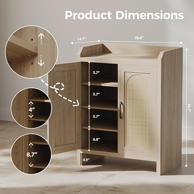 Shoe Cabinet Storage for Entryway, Rattan Storage Cabinet, Wooden Shoe Rack - Image 2