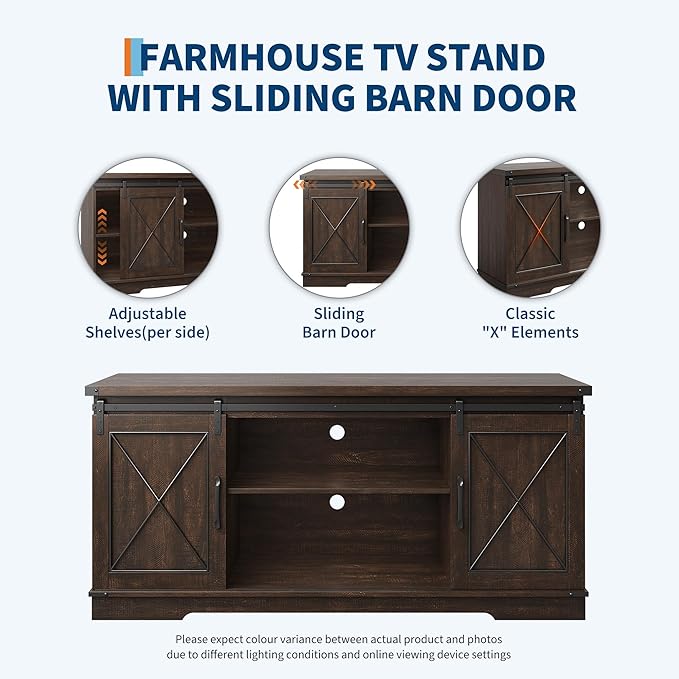 GAOMON Farmhouse 59" TV Stand Up to 65 Inches, Mid Century Modern TV - Image 4