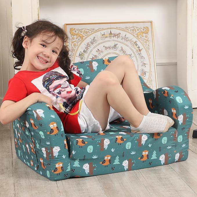 Happy Owl Kids Sofa, 2-in-1 Kids Couch Fold Out, Convertible Sofa to Bed - Image 3