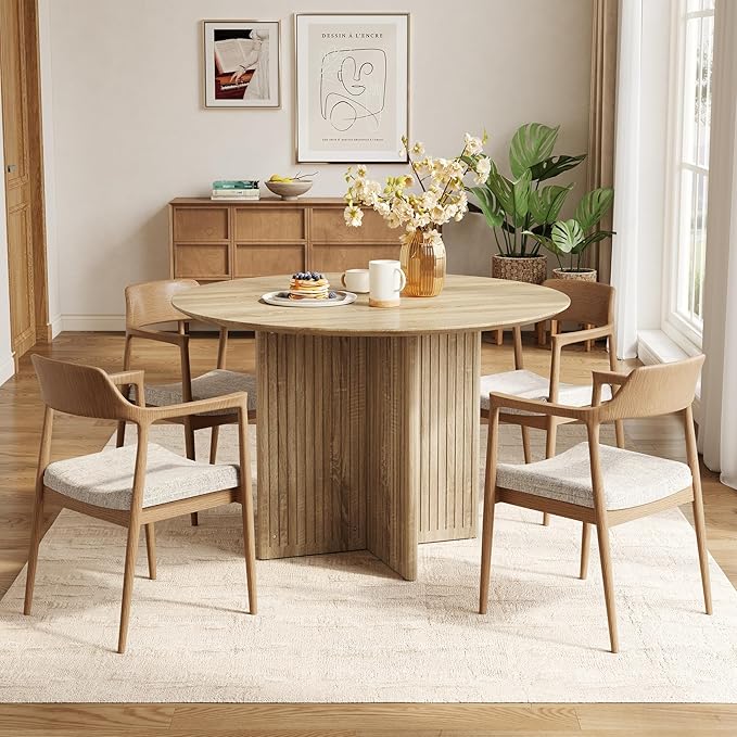 LITTLE TREE Round Dining Table for 4-6 People, Modern Wooden Kitchen Table by LITTLETREE
