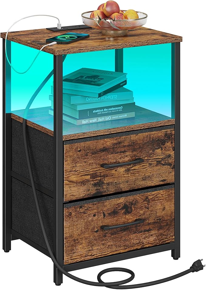 TUTOTAK LED End Table with Charging Station, Night Stand, Side Table with 2 USB by WelcometotheTUTOTAKHome