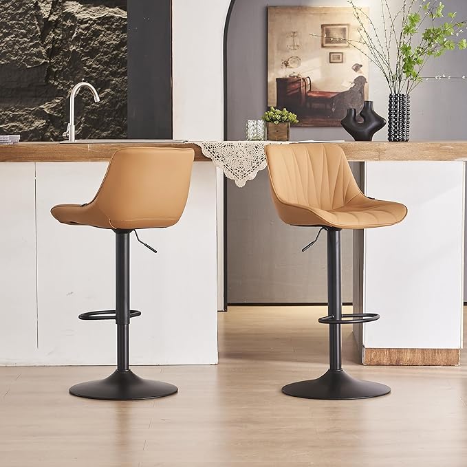 YOUNIKE Saffron Bar Stools Set of 2, Tan Swivel Barstools - Image 9
