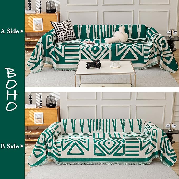 HANDONTIME Couch Cover Boho Sofa Covers Washable Forest Green Dog Covers - Image 2