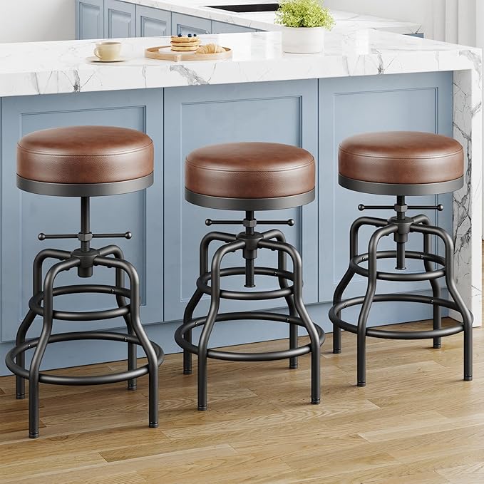 Adjustable Height Swivel Bar Stools Set of 3, 22-29 Inch Industrial Vintage Bar by Raynesys