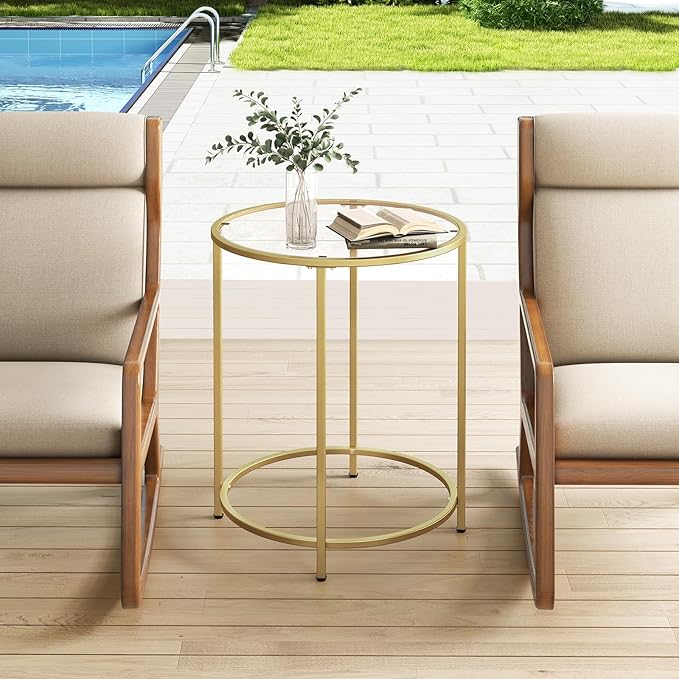19.7’’ Round Glass End Table, Round Bedside Table - Image 6