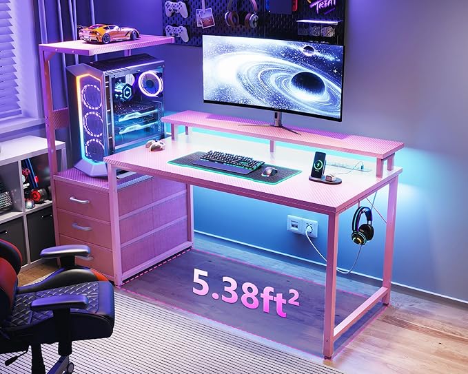 AODK 52 Inch Gaming Desk with USB Charging Ports & LED Light- Reversible - Image 2