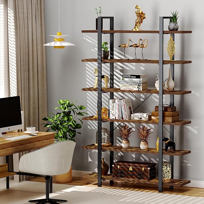 FRAPOW Bookshelf, 6 Tier Book Shelf 83Inch Tall Bookcase, Industrial Large - Image 5