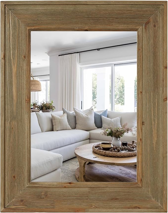 WallBeyond Rustic Wood Framed Mirror, Vintage Solid Wood Rectangular by WallBeyond