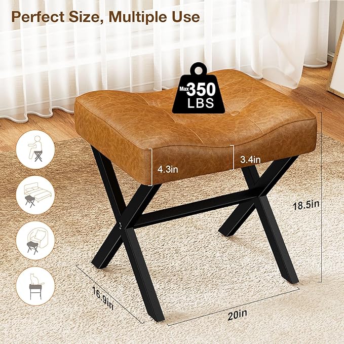 18-Inch Large Leather Vanity Stool, Vanity Chair - Image 3