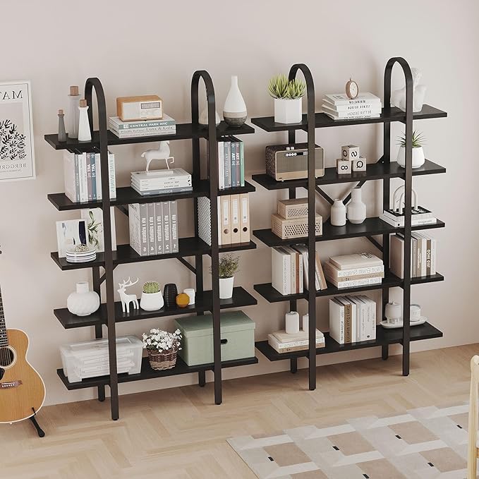 Wide Bookshelf Arched Bookcase, Industrial 5 Tier Open Book Shelves - Image 8