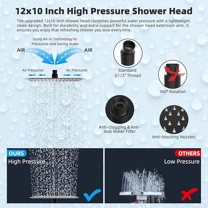 Hibbent All Metal 12'' Rainfall Shower Head, Dual Shower Head Combo, High - Image 5