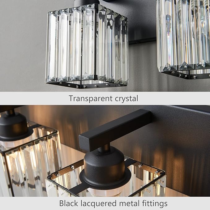 Modern Bathroom Vanity Light 2-Lights Black Crystal Bathroom Wall Light Vanity - Image 6