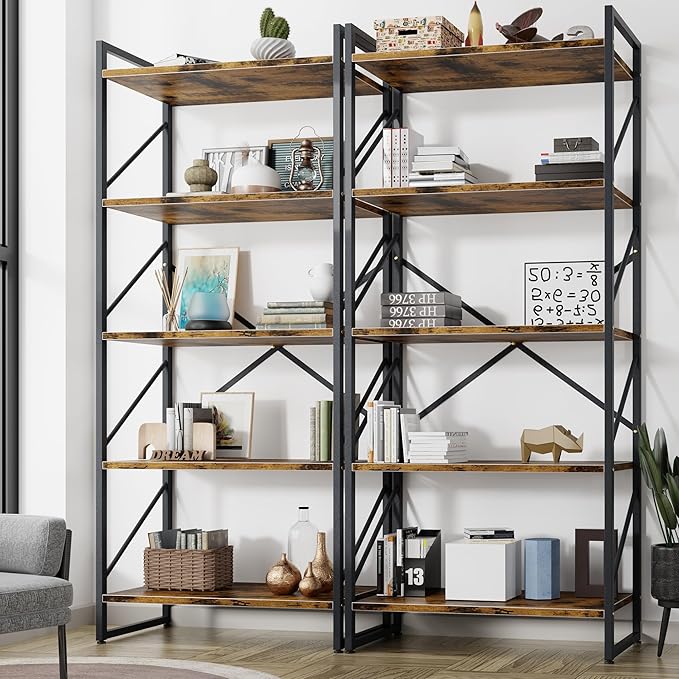 Shintenchi 2 Pieces 5 Tiers Bookshelf, Classically Tall Bookcase Shelf by Shintenchi